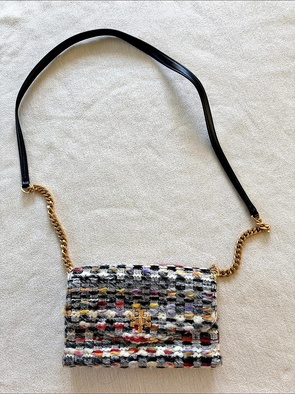 Tory Burch Small Kira Tweed Convertible Shoulder Bag Multicolor & Black